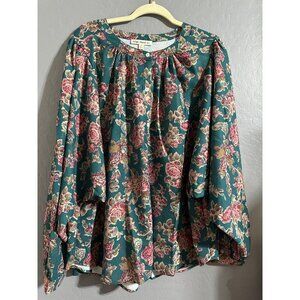 Indigo Thread CO. Women's Floral Button Down wide Sleeve Top Size XL NWOT